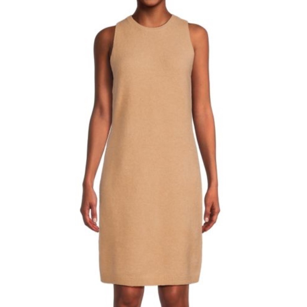 NWT $365 Vince Beige Wool Bland  Sleeveless Crewneck Sweater Dress Sz M *B5